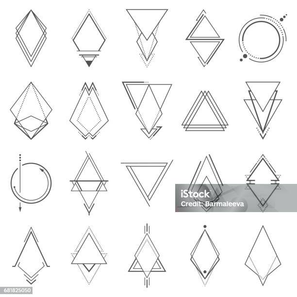 Set Of Minimalistic Geometric Elements Stock Illustration - Download Image Now - Tattoo, Geometric Shape, Spirituality