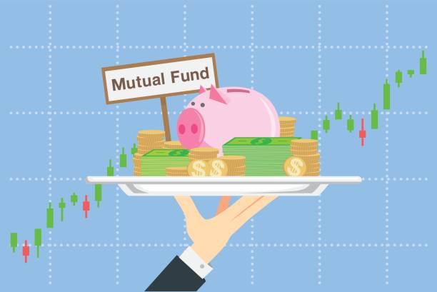 케이터링 컨셉으로 뮤추얼 펀드를 저축하는 방법에 대한 일러스트레이션. - mutual fund stock illustrations