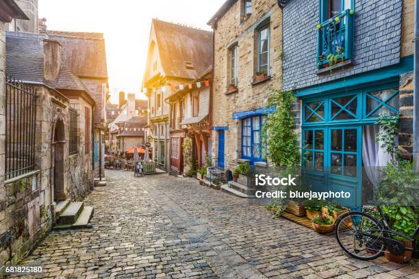 Charming Street Scene In An Old Town In Europe At Sunset Stock Photo - Download Image Now