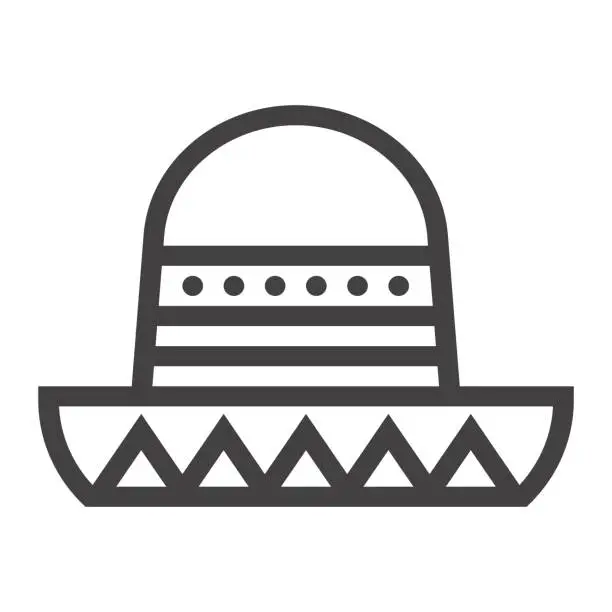 Vector illustration of Sombrero Mexican hat line icon, Travel and tourism, vector graphics, a linear pattern on a white background, eps 10.