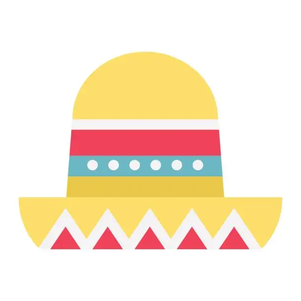 Vector illustration of Sombrero Mexican hat flat icon, Travel and tourism, vector graphics, a colorful solid pattern on a white background, eps 10.