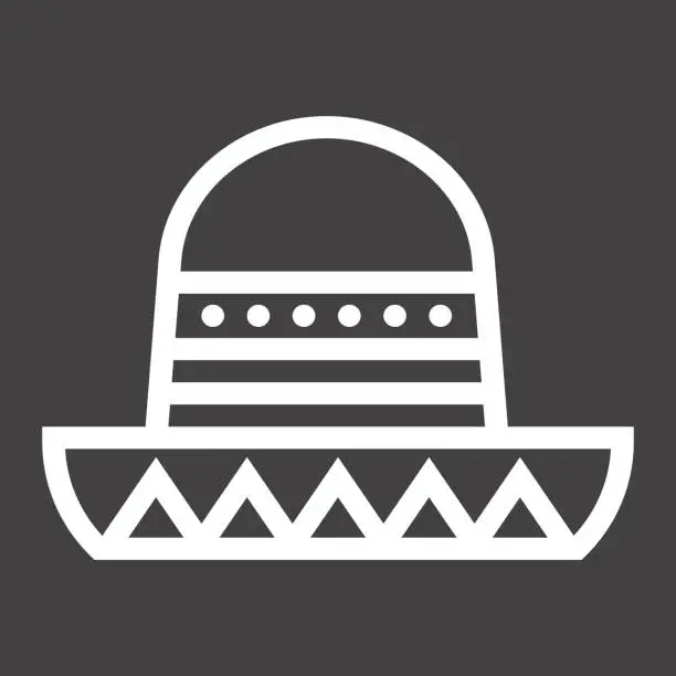 Vector illustration of Sombrero Mexican hat line icon, Travel and tourism, vector graphics, a linear pattern on a black background, eps 10.