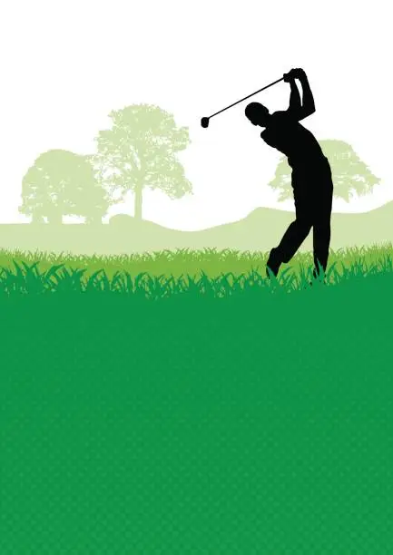 Vector illustration of Golf club competition tournament background. Vector poster with man playing game on green
