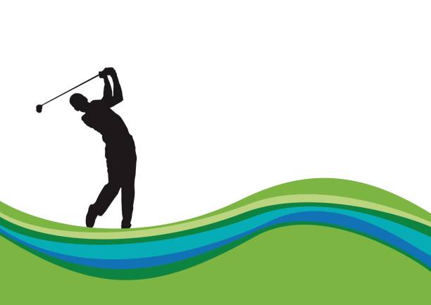 ilustrações, clipart, desenhos animados e ícones de fundo de torneio do clube de golfe concorrência. cartaz de vetor com homem jogar jogo verde - golf background