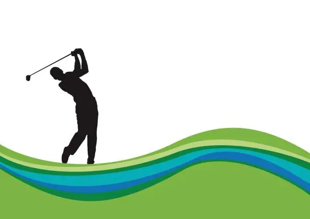 Vector illustration of Golf club competition tournament background. Vector poster with man playing game on green