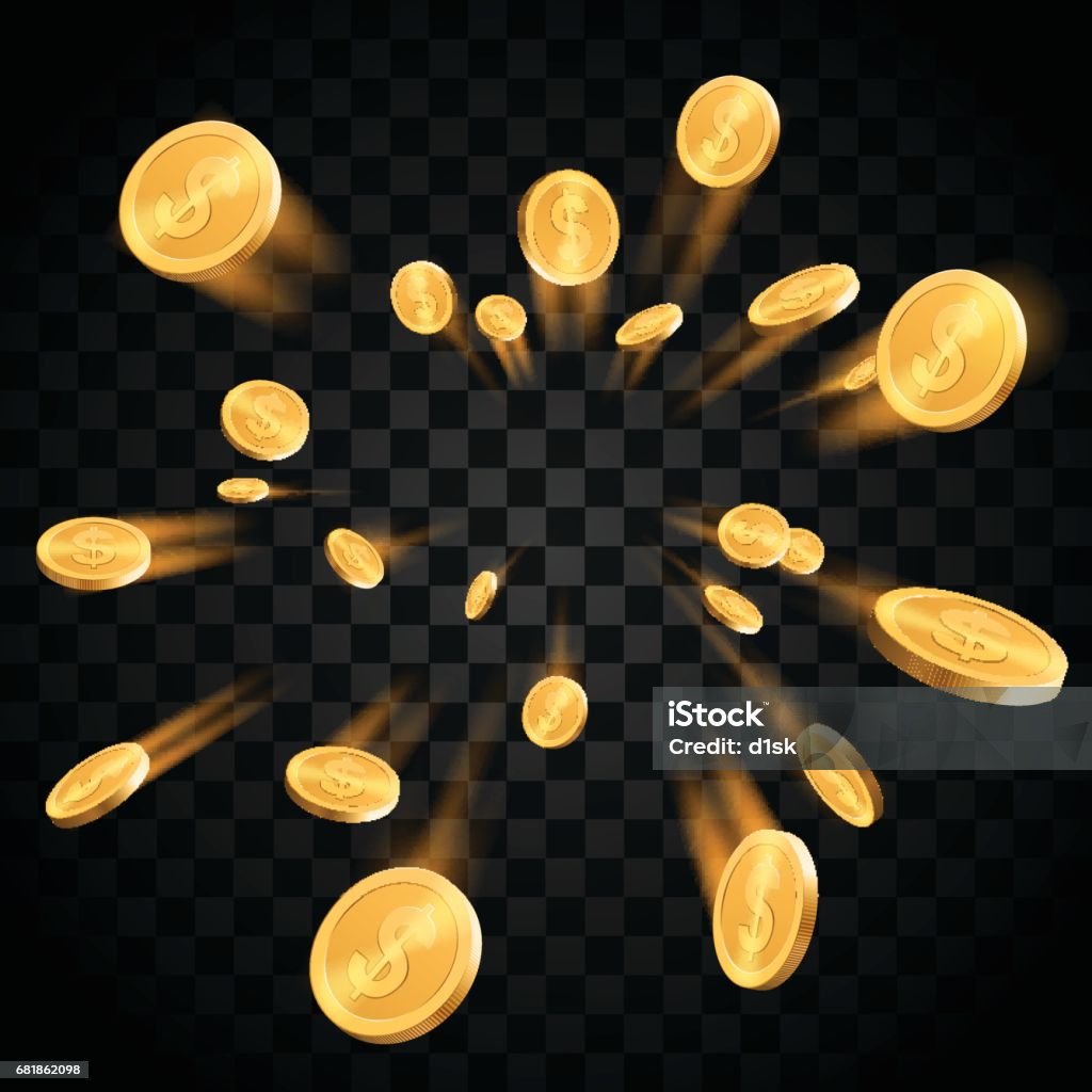 Gold coins explosion Gold coins explosion in vector Coin stock vector