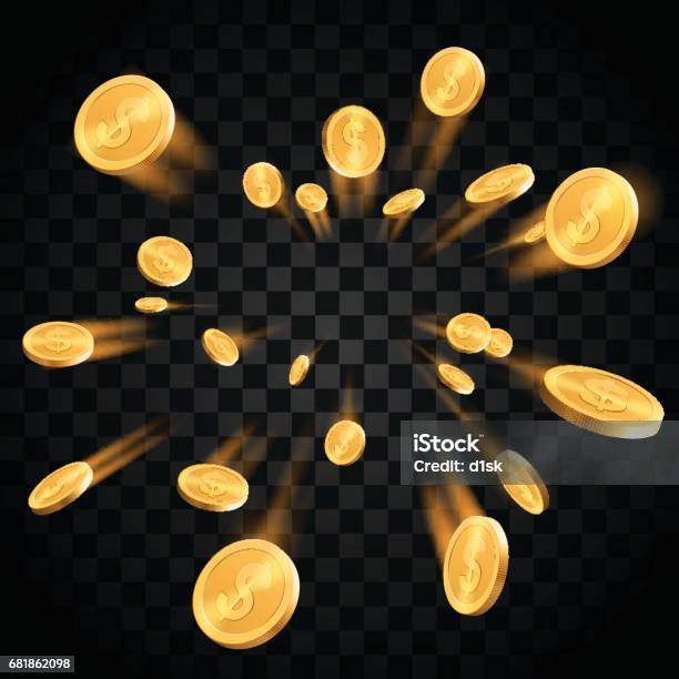 Gold Coins Explosion Stock Illustration - Download Image Now - Coin, Currency, Three Dimensional
