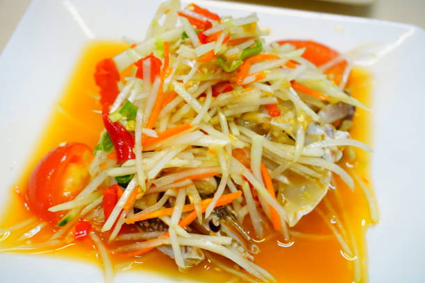 istock Delicious papaya salad on dish 681867868