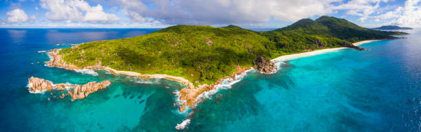 istock Aerial: coastline of La Digue Island, Seychelles 681868084