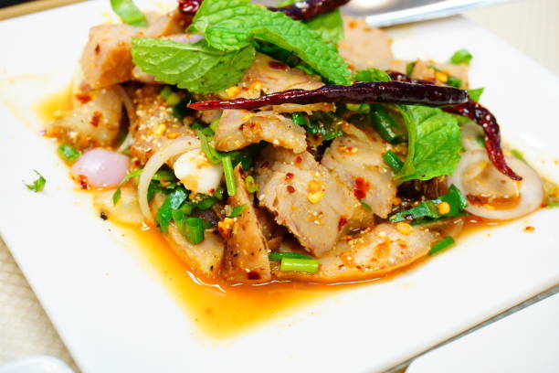 istock Thai spicy minced pork salad, thai food 681868840