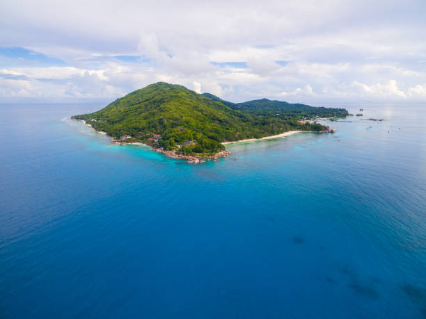 istock Aerial: coastline of La Digue Island, Seychelles 681870282