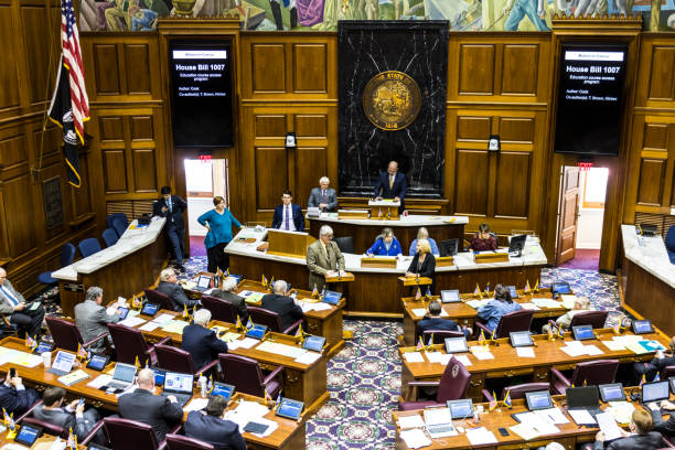 Indianapolis - Circa April 2017: Indiana State House of Representatives in session making arguments for and against a Bill I Indianapolis - Circa April 2017: Indiana State House of Representatives in session making arguments for and against a Bill I congress stock pictures, royalty-free photos & images
