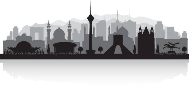 illustrazioni stock, clip art, cartoni animati e icone di tendenza di skyline della città di teheran iran silhouette - teheran