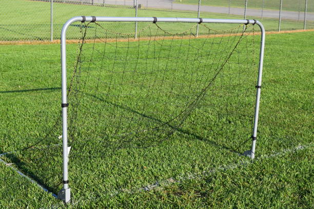 istock Front view of soccer goal post 681876236