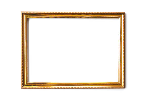 istock Golden photo wooden frame on white background. Copy space. 681899760