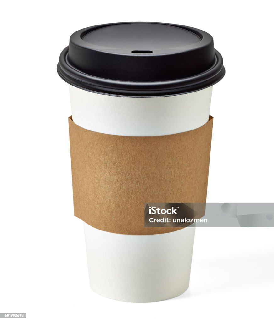 Blank take away coffee cup Blank take away coffee cup and sleeve with clipping path on white background Coffee - Drink Stock Photo