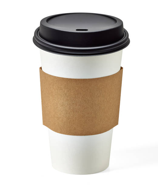 Blank take away coffee cup Blank take away coffee cup and sleeve with clipping path on white background togo stock pictures, royalty-free photos & images