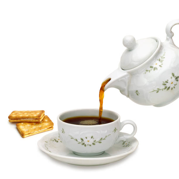 porcelain teapot pouring tea