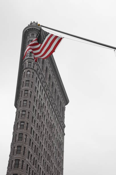 istock Flatiron Building - American flag in the background 681907476