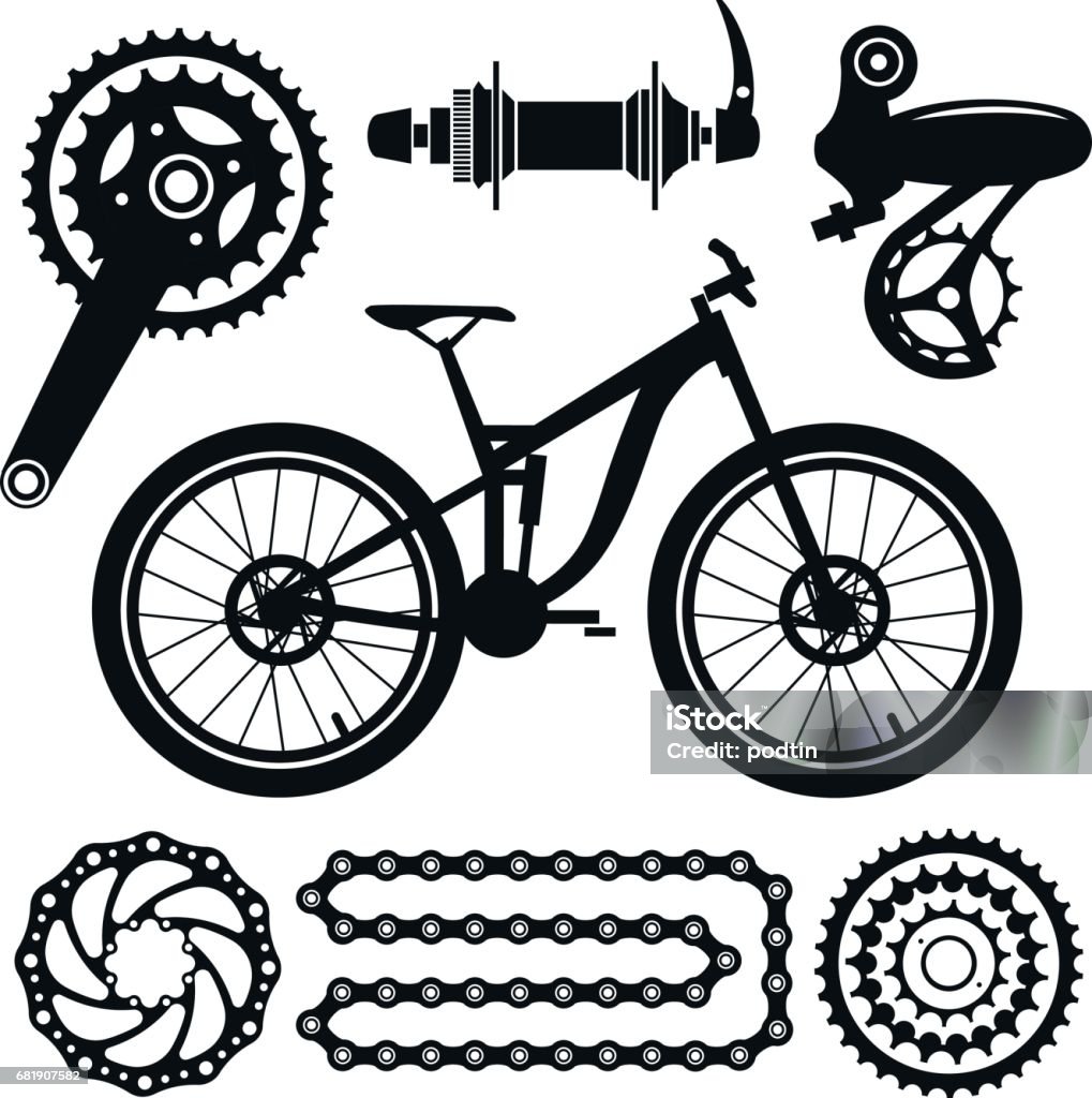 Bicycles. Set of bicycle parts Aluminum stock vector