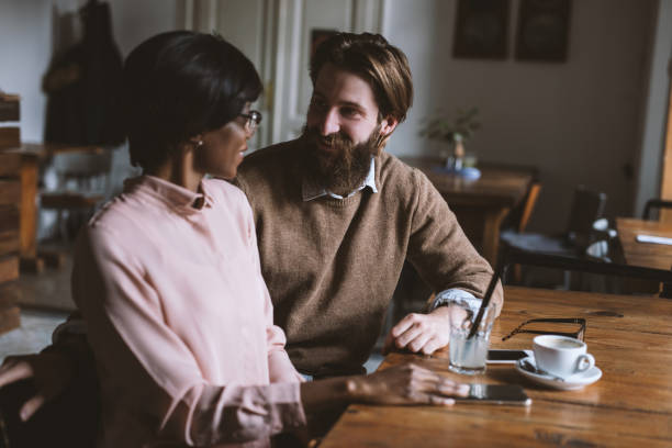 istock Bearded man on a date with gorgeous woman 681911624