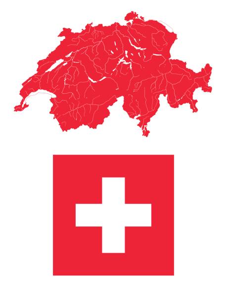illustrations, cliparts, dessins animés et icônes de carte de la suisse, de lacs et de rivières et drapeau suisse. - helvetic