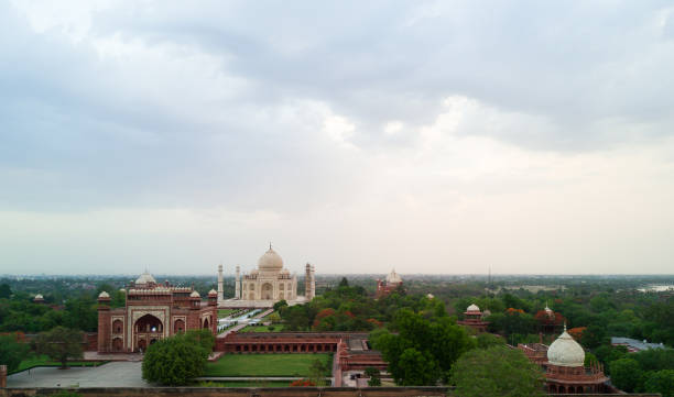 White Marble Palace in an aerial view, Taj Mahal. One of the 7 wonders in asian.