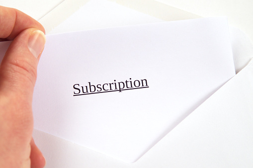 Subscription Envelope Subscription Printed On White Paper And Envelope Hand Holding It White ...