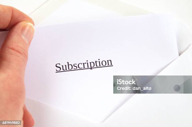 Subscription Envelope Subscription Printed On White Paper And Envelope Hand Holding It White ...