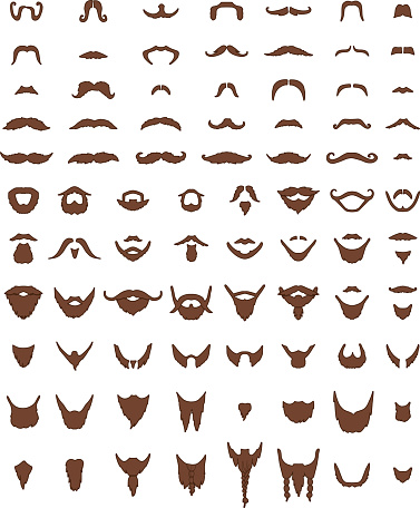 Vector illustration of a mustache and beard. 83 objects collection. Each object in a group.