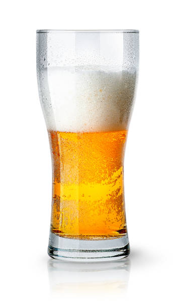 istock Half glass of light beer with foam 681952302