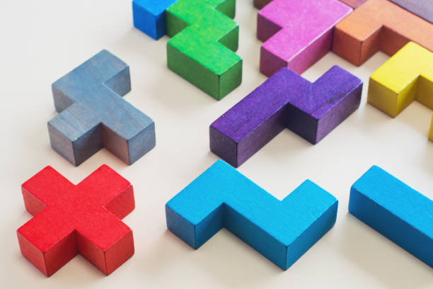 istock Different colorful shapes wooden blocks on beige background. 681956308