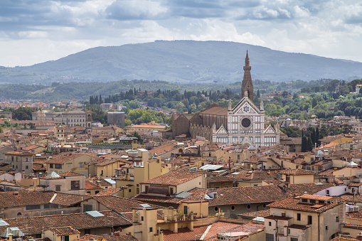 Panorama view on the Santa Croce church and old town in Florence, Italy