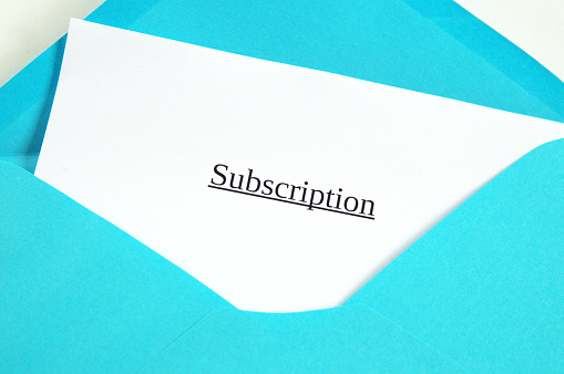 Subscription Envelope Subscription Printed On White Paper And Blue Envelope White Background ...