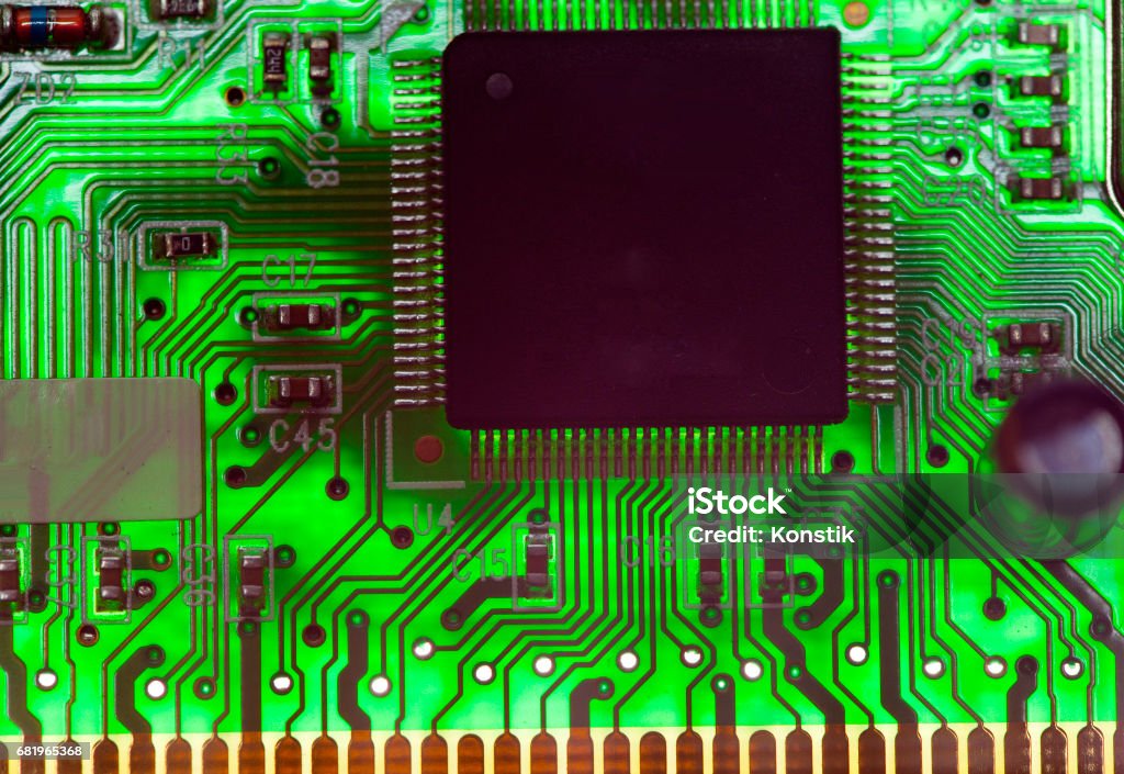 Electronic chip and standard inscriptions of resistors and condensers Business Finance and Industry Stock Photo