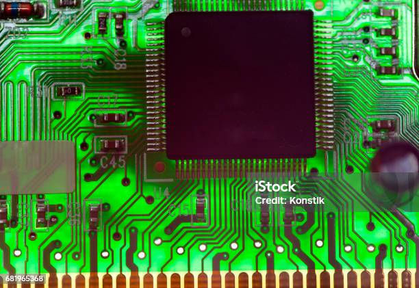Electronic Chip And Standard Inscriptions Of Resistors And Condensers Stock Photo - Download Image Now