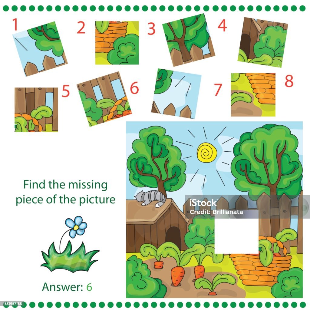 Jigsaw puzzle game with farm garden Jigsaw puzzle game with farm garden illustration Puzzle stock vector