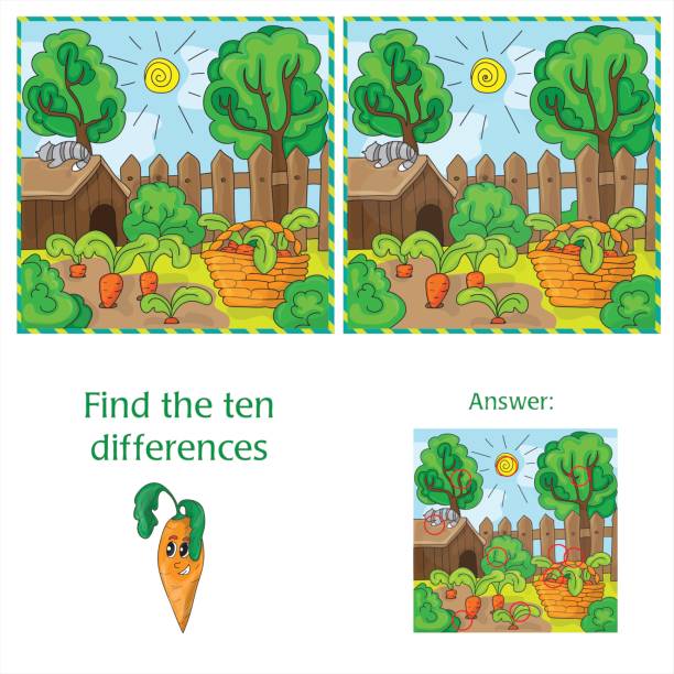 illustrazioni stock, clip art, cartoni animati e icone di tendenza di trova le differenze tra le due immagini carote in giardino - baby carrot illustrations