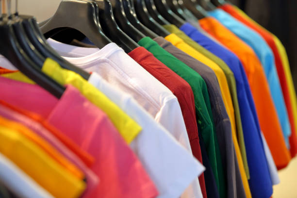 istock Row of t-shirts in wardrobe 681976310