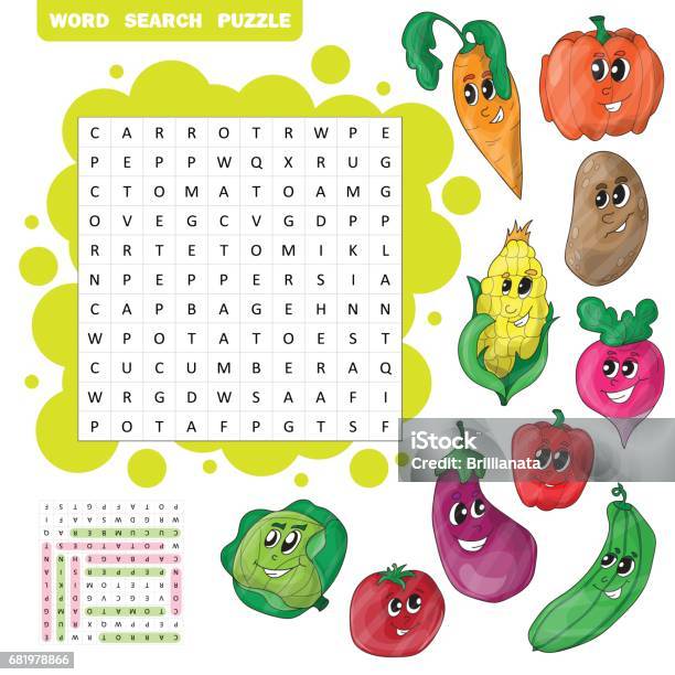 Vector Education Game For Children About Vegetables Word Search Puzzle Stock Illustration - Download Image Now