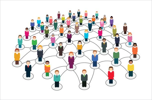 ソーシャル ネットワークスキームは、相互に接続されたユーザーを含みます。 - communication computer network marketing social gathering点のイラスト素材／クリップアート素材／マンガ素材／アイコン素材