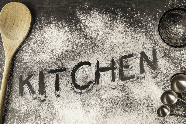 istock Handwritten word drawn in the flour - Kitchen 681990394