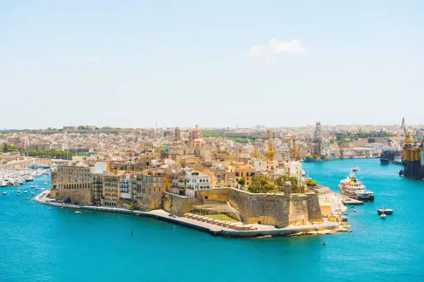 Fortress City Senglea from Valetta, Malta. Photo from high angle view.