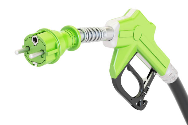 istock Electric car charging  concept. Gas pump nozzle with electrical plug, 3D rendering isolated on white background 682005056