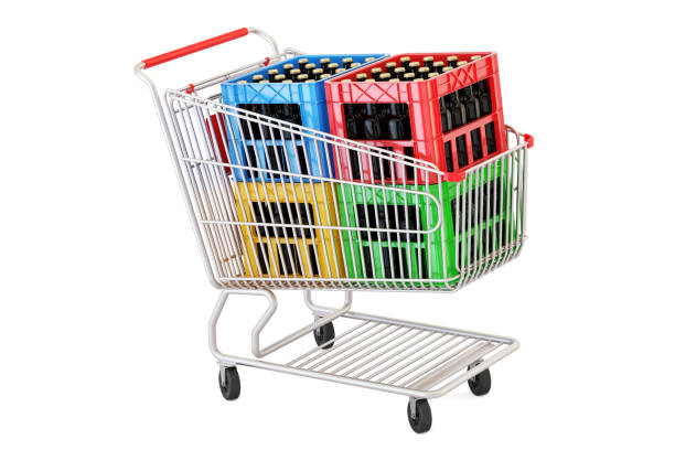 istock shopping cart with crates beer, 3D rendering isolated on white background 682005104