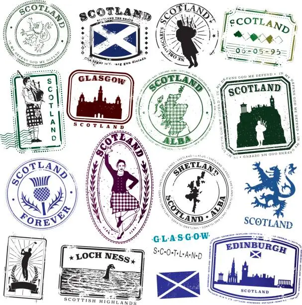 Vector illustration of Vintage Scottish Stamp Collection