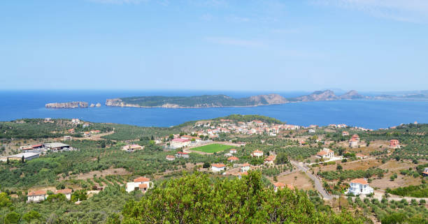 Navarino bay and Sphacteria island Peloponnese Greece stock photo