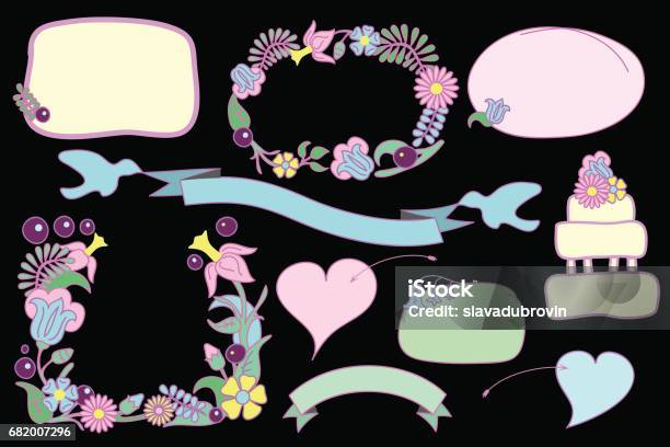 Flower Frames And Text Bubbles Vector Clip Art Stock Illustration - Download Image Now - Arrow Symbol, Art, Award Ribbon
