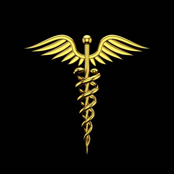 istock Golden medical symbol. Isolated on black background. 3D rendering illustration. 682008234