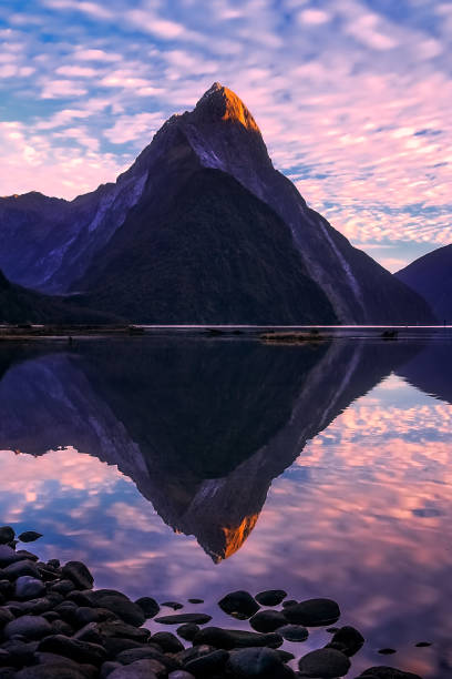 Milford Sound at dawn Sunrise at Milford Sound in New Zealand fiordland national park photos stock pictures, royalty-free photos & images